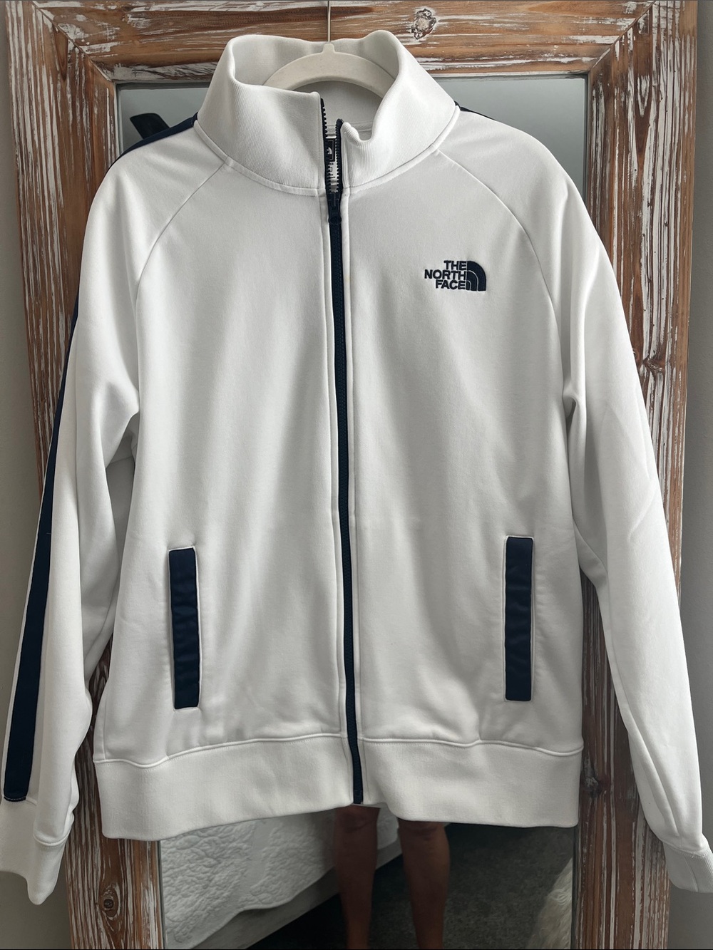 The North Face Men's White Jacket with Navy Trim